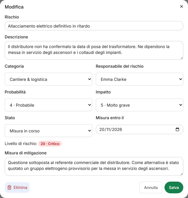 Schermata di Fidrel: Il responsabile viene avvisato