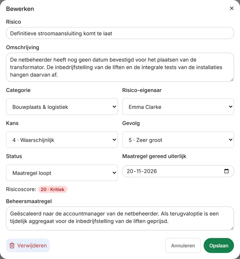 Schermafbeelding van Fidrel: De risico-eigenaar hoort het