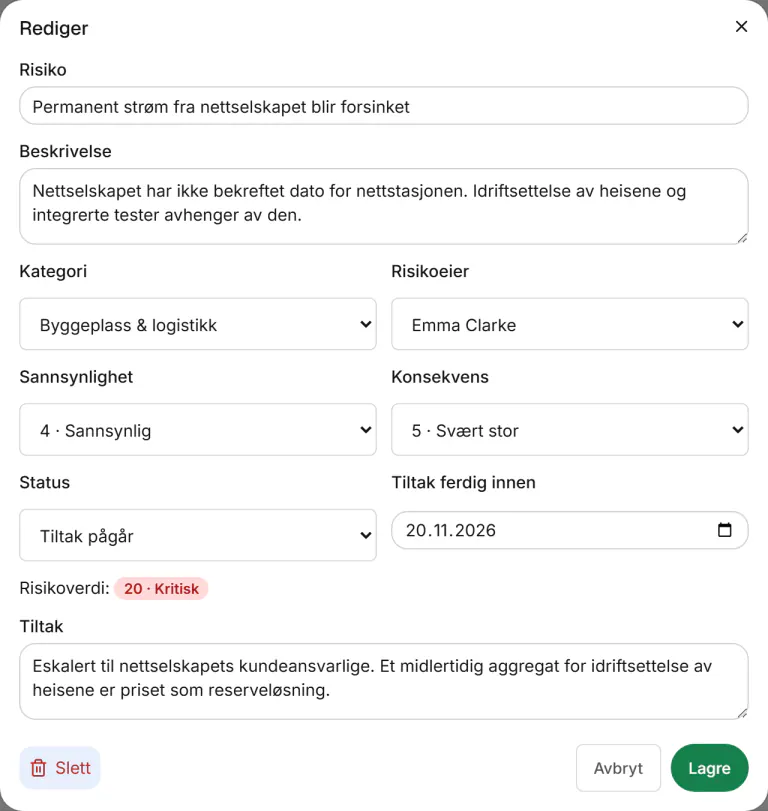 Skjermbilde fra Fidrel: Risikoeieren varsles