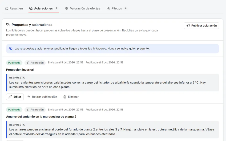 Captura de pantalla de Fidrel: Adendas a los pliegos