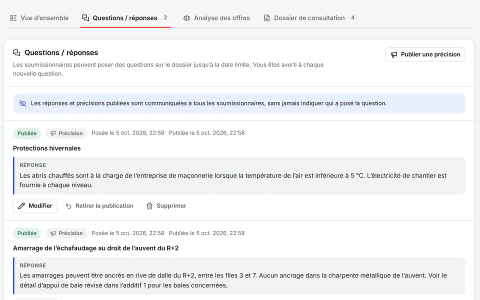 Capture d’écran de Fidrel : Additifs au dossier de consultation