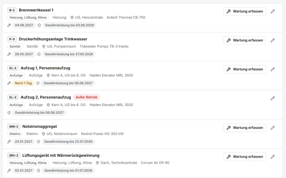 Screenshot aus Fidrel: Anlagen