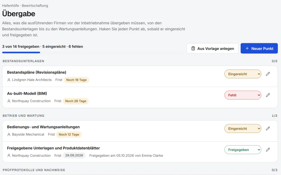 Screenshot aus Fidrel: Übergabe