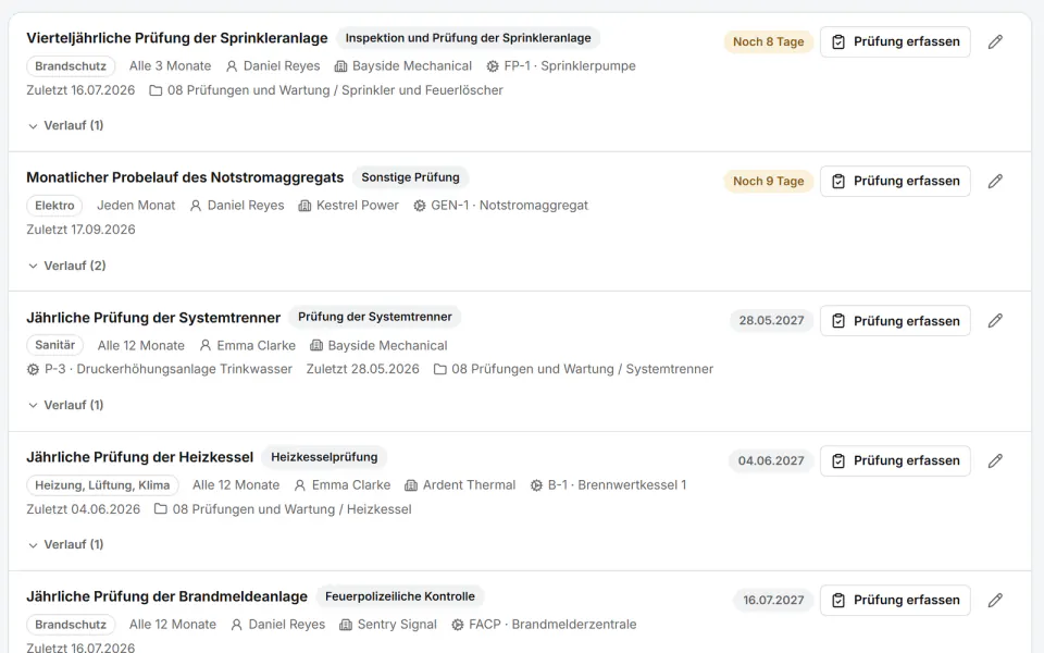 Screenshot aus Fidrel: Prüfungen