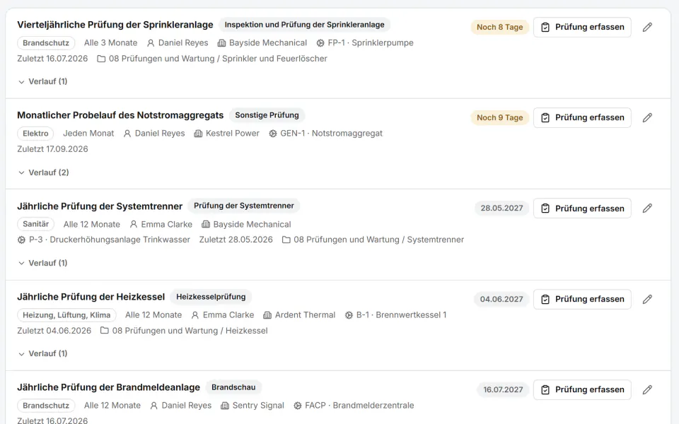 Screenshot aus Fidrel: Prüfungen