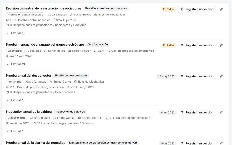 Captura de pantalla de Fidrel: Inspecciones