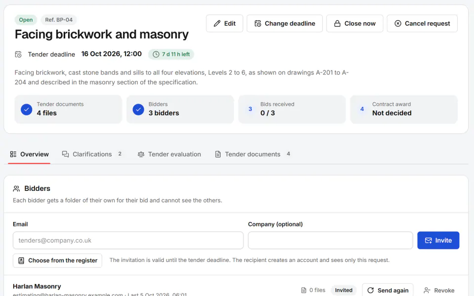 Screenshot from Fidrel: External procurement