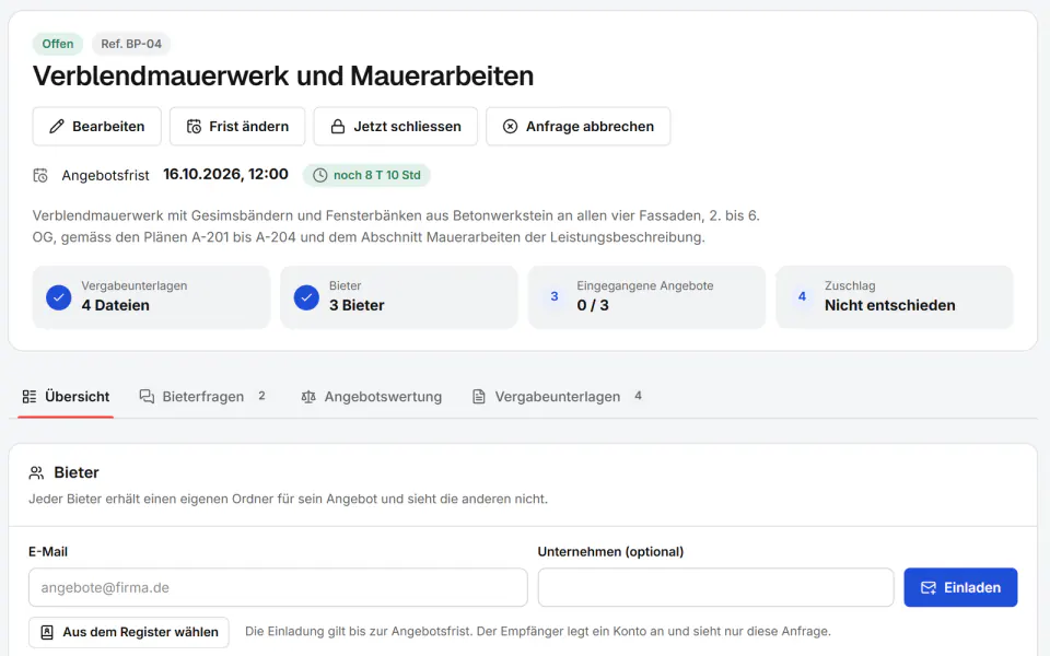 Screenshot aus Fidrel: Externe Vergabe