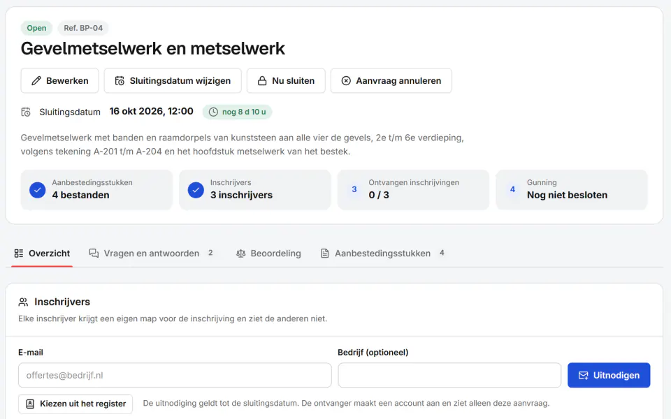 Schermafbeelding van Fidrel: Externe aanbesteding