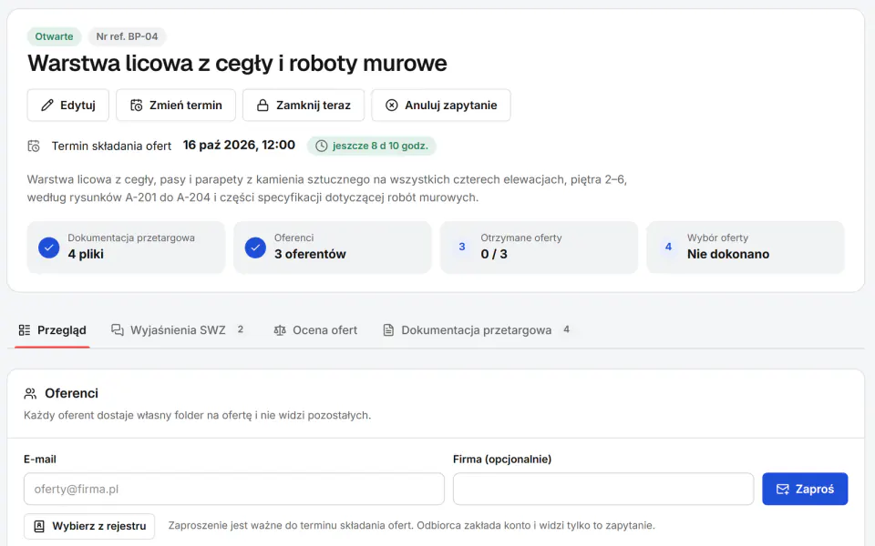 Zrzut ekranu z Fidrel: Zamówienia zewnętrzne