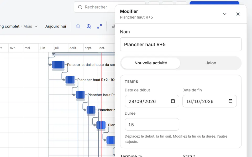 Capture d’écran de Fidrel : Glissez, déposez et écrivez dans le planning