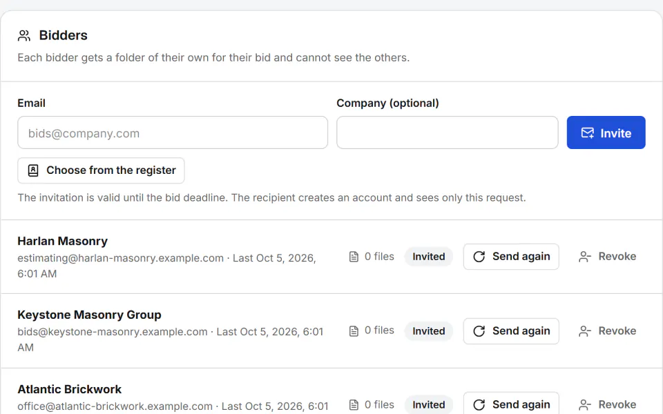 Screenshot from Fidrel: The bidder sees only their own request