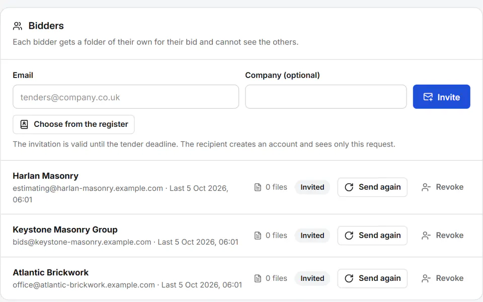 Screenshot from Fidrel: The bidder sees only their own request