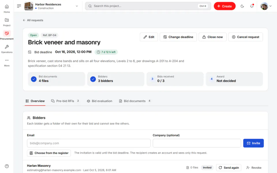 Screenshot from Fidrel: Bid request
