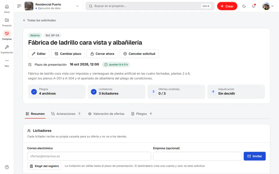 Captura de pantalla de Fidrel: Solicitud de oferta