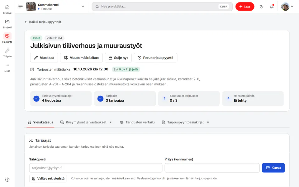 Kuvakaappaus Fidrelistä: Tarjouspyyntö