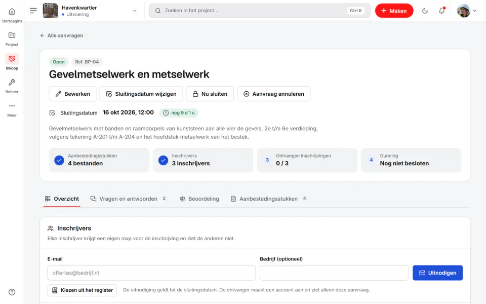 Schermafbeelding van Fidrel: Offerteaanvraag