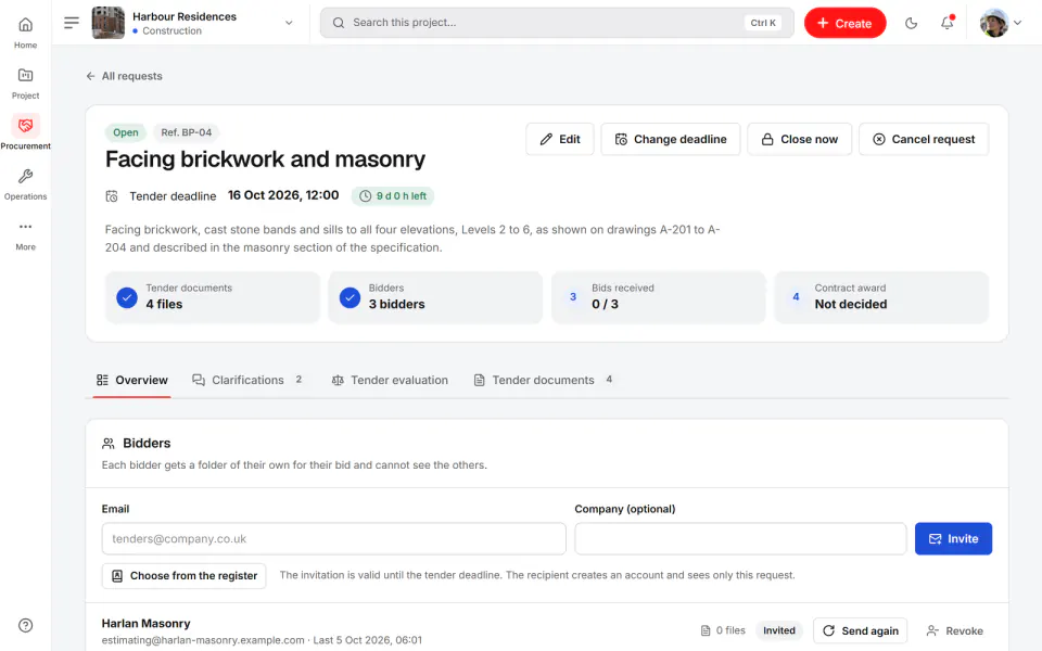 Screenshot from Fidrel: Request for tender