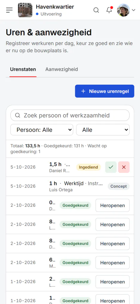 Schermafbeelding van Fidrel: De uren van vandaag vanaf de telefoon