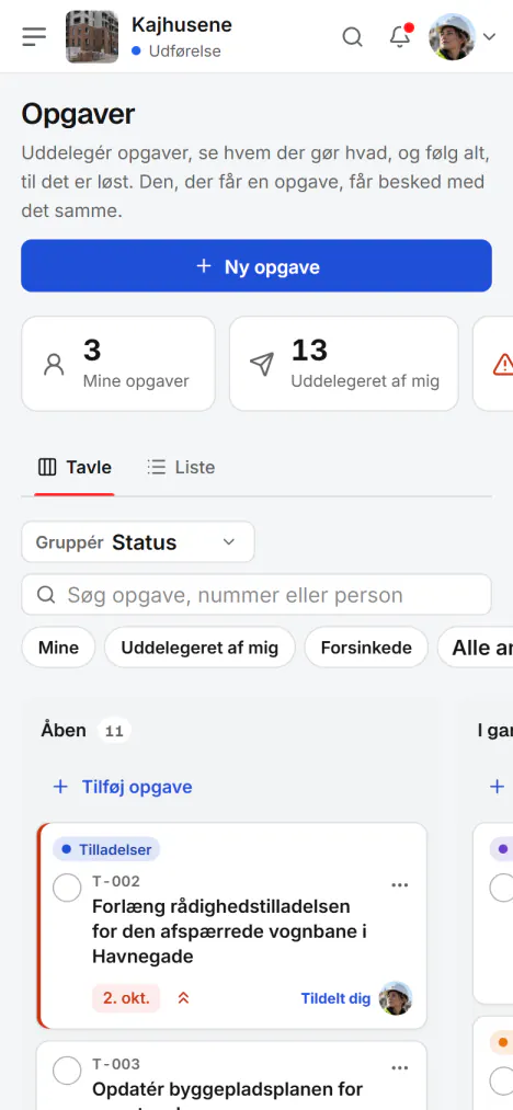 Skærmbillede fra Fidrel: Dine opgaver på telefonen