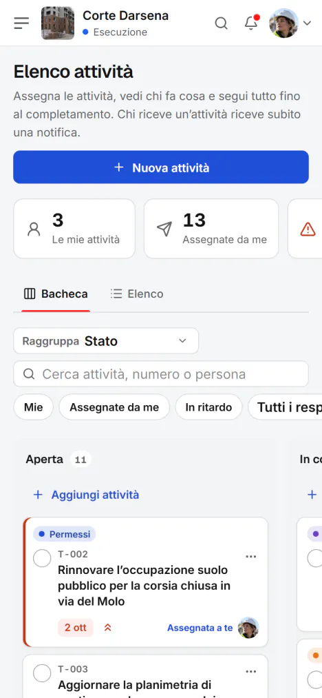 Schermata di Fidrel: Le tue attività sul telefono