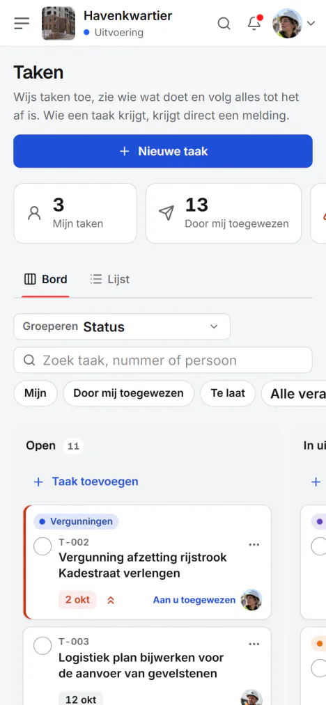Schermafbeelding van Fidrel: Uw taken op de telefoon